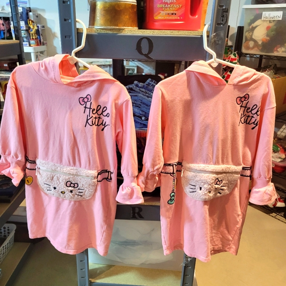 2-Vintage Hello Kitty Twin Girls Hooded Dresses
